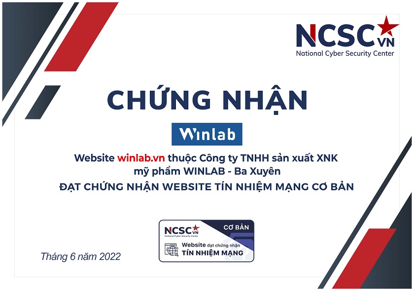 Công bố | Công Ty TNHH Sản Xuất Xnk Mỹ Phẩm Winlab - Ba Xuyên đã đạt chứng nhận Website Tín nhiệm mạng cơ bản